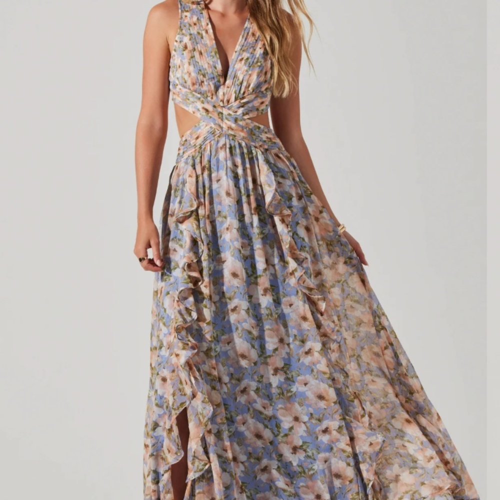 Noya Floral Maxi Dress, Iris Blue Blush, Small